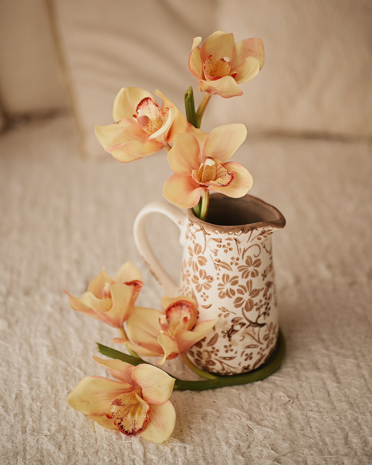Orchid - Flor Artificial Anaranjada y Rosa