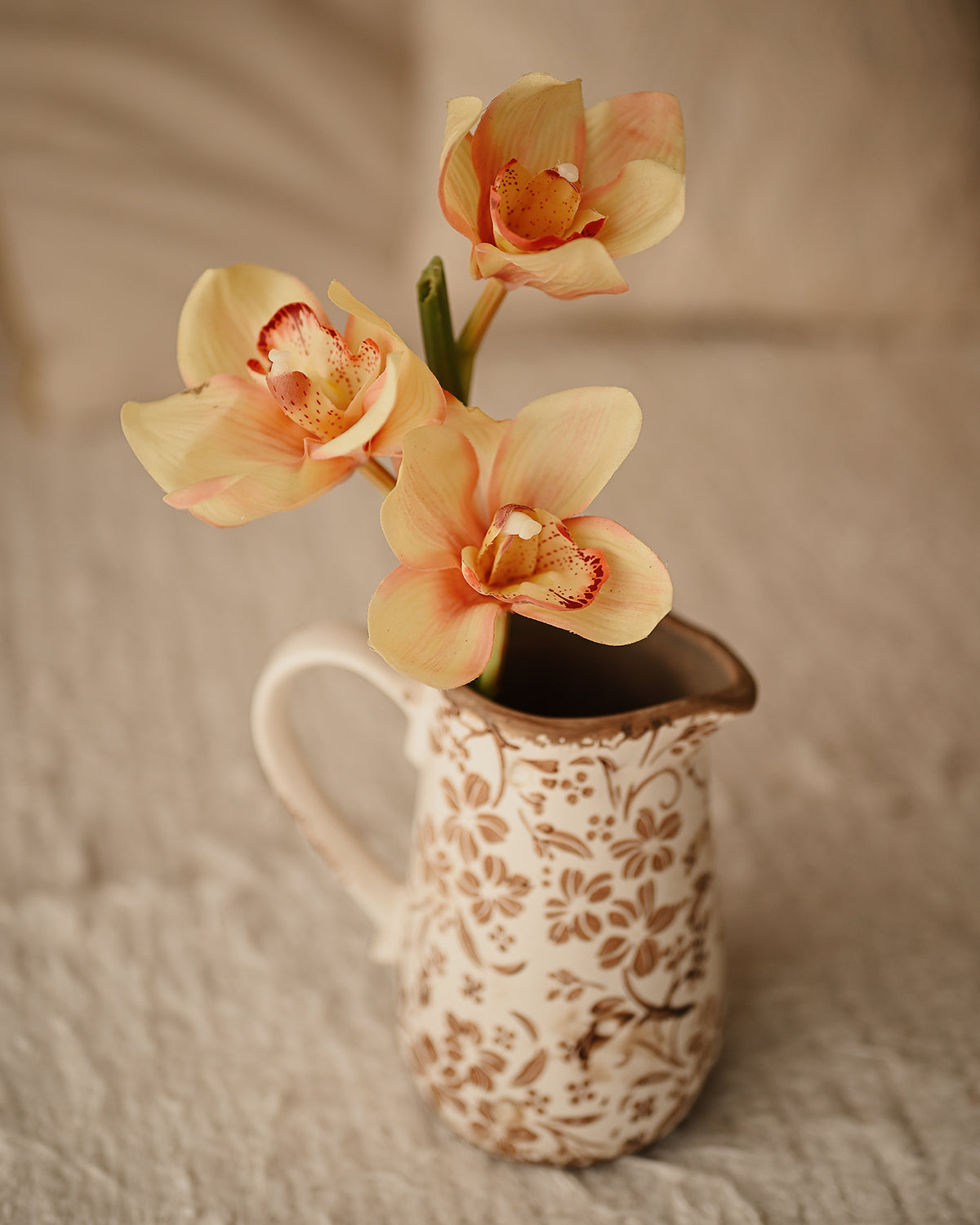 Orchid - Flor Artificial Anaranjada y Rosa